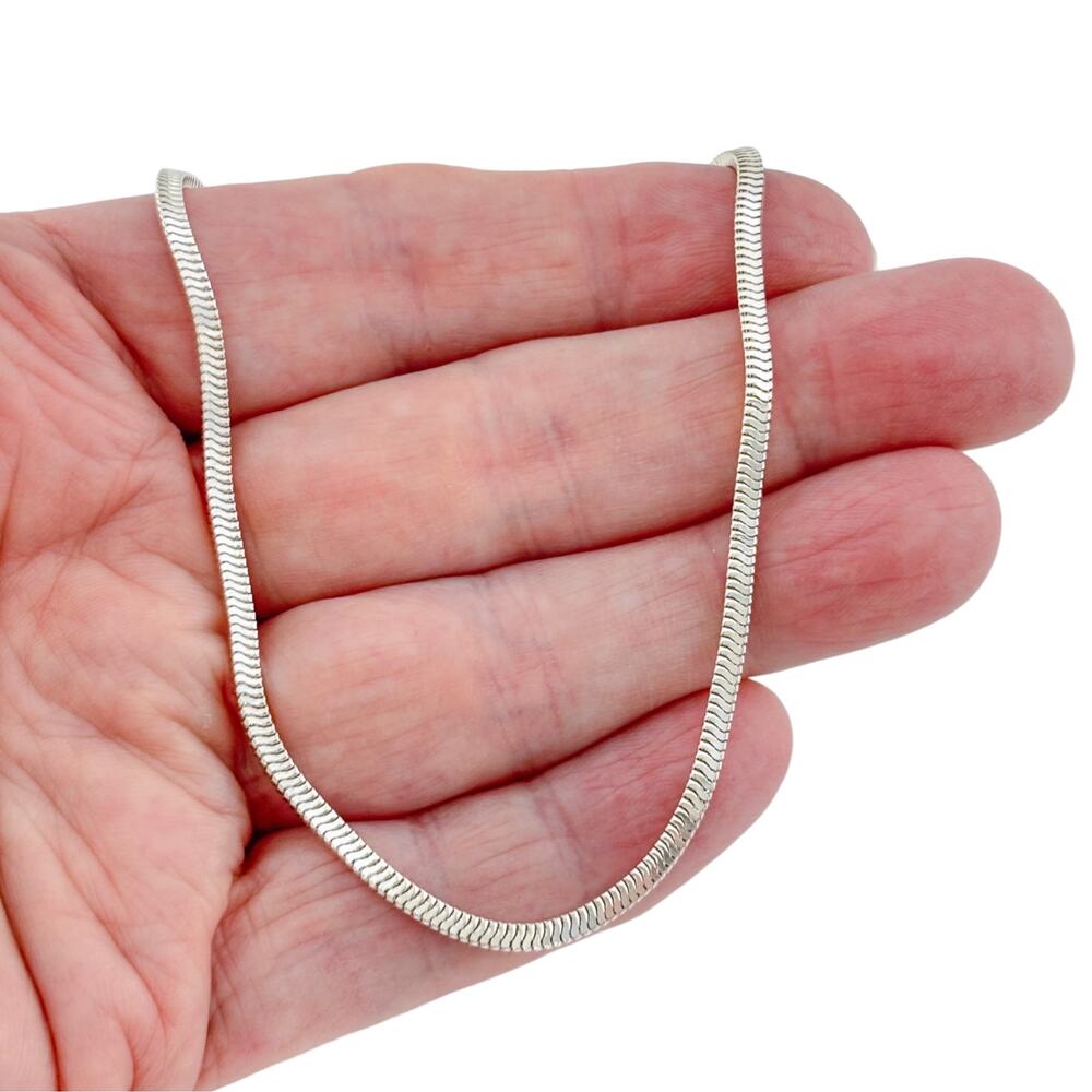 Vintage Sterling Silver Squared Herringbone Chain Necklace 28"